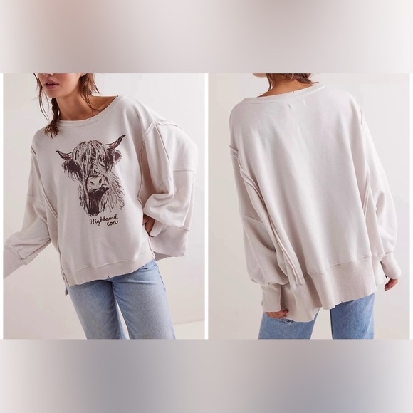 Free People Tops - NWOT Free People We The Free Graphic Camden Pullover - highland cow combo - XS